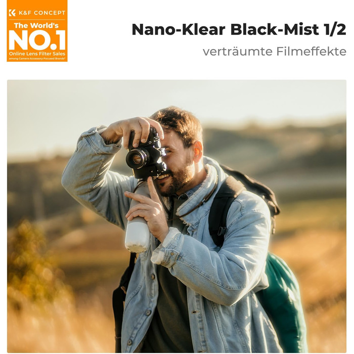 Фільтр K&F Concept 82mm Black Diffusion для створення ефекту кінематографічного розмиття (Mist) - для відео, блогів, портретної фотографії