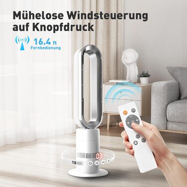 Безлопатевий вентилятор-нагрівач TP18Pro 2-в-1: охолодження та обігрів, 10 режимів охолодження, 3 режими обігріву, дистанційне та сенсорне керування, тихий та енергоефективний DC-двигун