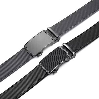 Чоловічі ремені CHAOREN 2 шт. в упаковці, 35 мм, шкіряні з автоматичною пряжкою, регульовані, ідеальні як подарунок (Carbon Gebürstet - чорний/сірий, розмір 100-110 см)