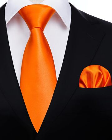 HISDERN Шовкова краватка для чоловіків 160 см, набір з кишеньковим хустинкою, для весілля та бізнесу, елегантний краватка (A1 Помаранчевий)