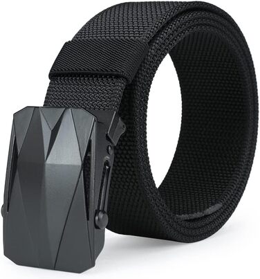 Чоловічий тактичний ремінь з нейлону, велика ширина, автоматична пряжка без отворів. Чорний, 110-200 см (для талії 166-175 см). У подарунковій коробці.