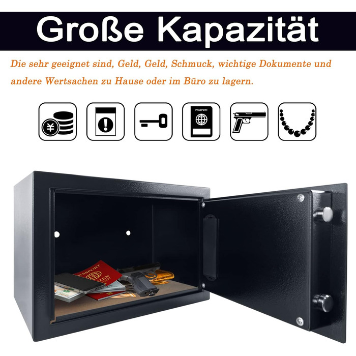 Сейф YRHome 12L Mini Tresor для дому з цифровим замком, батарейним відсіком та 2 ключами, з сигналізацією. Сталевий сейф для дому.