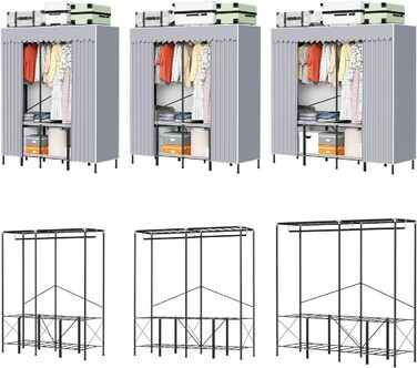 Wardrobe, Portable Shelf System, 20 Cube DIY Shelf System Wardrobe Open Plastic Wardrobe with Doors Wardrobe Cabinet White 180 x 142 x 37CM (With Fabric Cover 138x170x48cm)