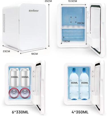 Mini холодильник Enventor 10L, 220V/12V: портативний холодильник/грілка для авто, подорожей, косметики, напоїв та їжі (білий)