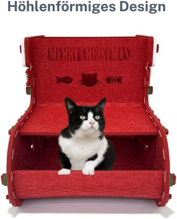 Кіт-будинок Petix Indoor великий, червоний, XXL (58×42×40 см) – для сну та ігор, різдвяна кучечка