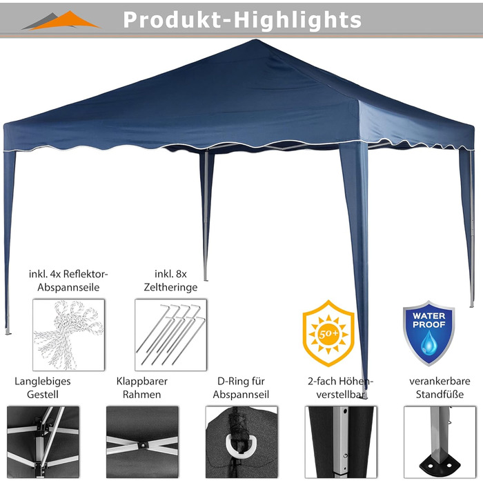 INSTENT Pavilion 3 x 3 m Basic, waterproof, UV protection 50+, (Blue)