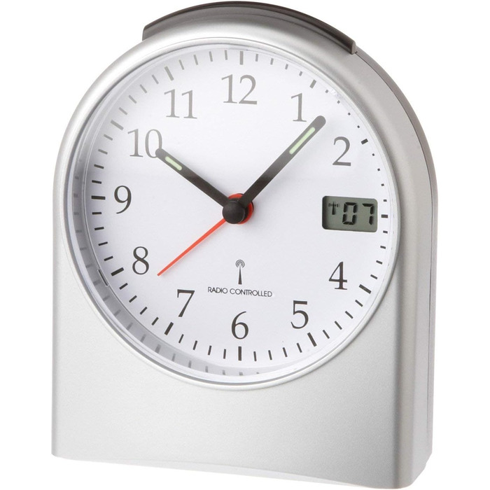 TFA Dostmann Analog Radio Clock, 98.1040.54, with Digital Second Display, Radio Clock, with Backlight, 6.8 x 11.5 x 15.2 cm, Plastic, Grey, L 96 x W 55 x H 116 mm