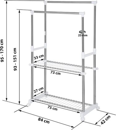 tectake Clothes Rack Coat Rack Height Adjustable - Various Models - (Sonja Model | No. 401889)
