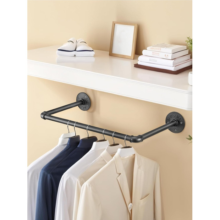 Wall-Mounted Clothes Rack, Pipe Clothes Rail, Industrial Style Wall Hangers, Detachable Metal Clothes Rods, Coat Rack, Bedroom for Hallways, Living Room, Bedroom (50cm - 2PCS)