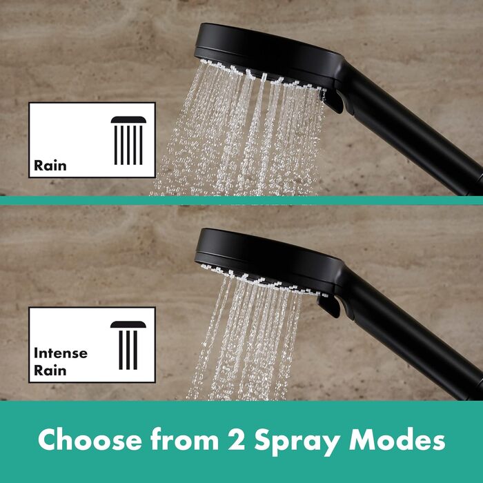 hansgrohe Vernis Blend Shower Set, water-saving showerhead with shower hose and shower rod 0.65m, hand shower with 2 spray patterns, Chrome (Matte Black)