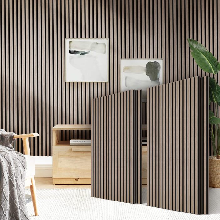 Акустичні 3D-панелі JAMELO з шпоном горіха, самоклеючі стінні панелі для звукоізоляції та декору стін, стелі та дверей, 10 шт. (30x15x1.2 см), колір світлий горіх