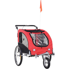 PawHut Причіп для собак 2-в-1, велосипедний причіп для собак, візок для собак з відбивачами, прапорцем, причіп для собак PawHut, оксфордська тканина (Червоний+Чорний)