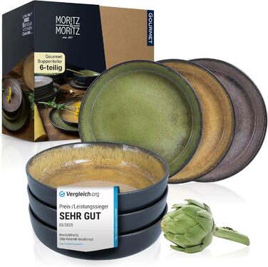 Набір сервірувальних тарілок Moritz & Moritz VIDA - 2 великі тарілки з якісного порцеляну, сучасний дизайн, підходить для мікрохвильової печі та посудомийної машини, ідеально для салатів, м'яса на грилі, закусок та іншого