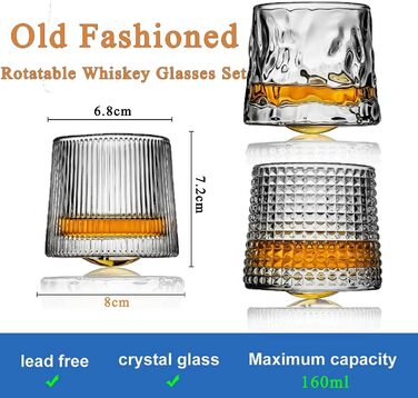 Набір склянок для віскі Webao Old Fashioned з кришталю, 160 мл (набір з 2 шт.)