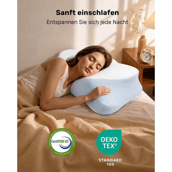 Ергономічна подушка для шиї Feagar у формі метелика з ефектом пам'яті (Memory Foam), синя