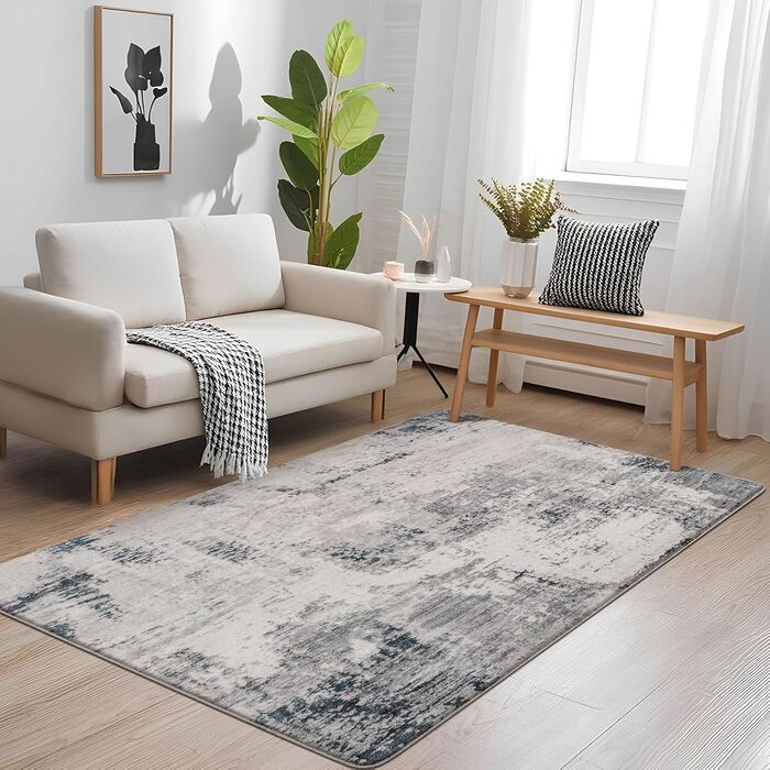 Теплі килими Calore для вітальні, спальні, їдальні. Антиковзаючі, м'які, коротковорсові, абстрактні сірі килими для легкої чистки (160 x 200 см, 80 x 120 см)