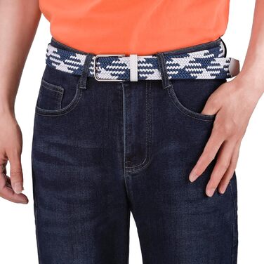 Еластичний пояс для гольфу для чоловіків та жінок, повсякденний, розтяжний, тканий, 3,5 см, білий/сірий, S-Fit, обхват талії 34'-40' (довжина: 45')