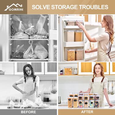 Набір контейнерів для зберігання GoMaihe (16 шт.) - чорний. Контейнери для продуктів з кришкою, герметичні, з пластику. Органайзер для кухні, для круп, борошна, цукру.