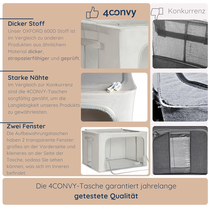 Folding Storage Box with Zipper, Metal Frame - [2024 IMPROVED MATERIAL] Duvet Storage Bag - Sturdy Clothing Storage Box (Gray, 3x100L)