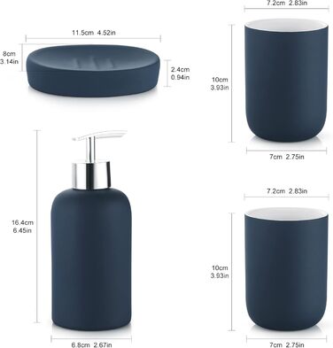 Набір аксесуарів для ванної кімнати DUFU, блакитний, 4 шт., кераміка. Включає мильницю, дозатор мила та 2 чашки.
