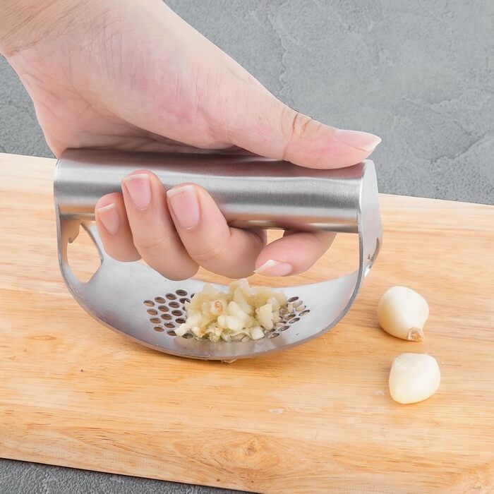 Пресс для часнику з нержавіючої сталі, подвійний функціонал, подрібнювач часнику, безпечний для миття в посудомийній машині