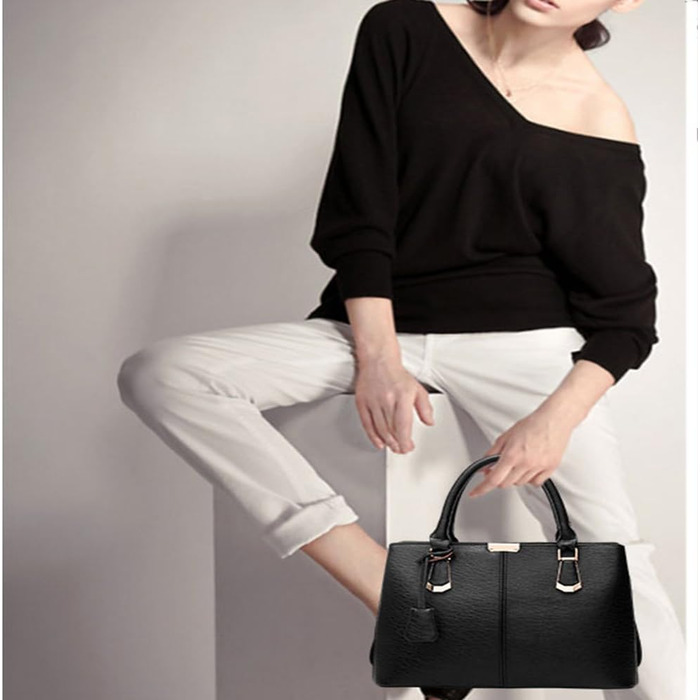 Сумка жіноча шкіряна Shopper Damen чорна: велика сумка-шопер, сумка на плече, сумка-тоут з ручками