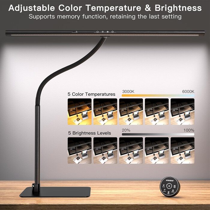 LED лампа настільна EYOCEAN з жестами та пультом, 24W, 80см, для офісу, читання, архітекторів, дизайнерів (чорна матова)