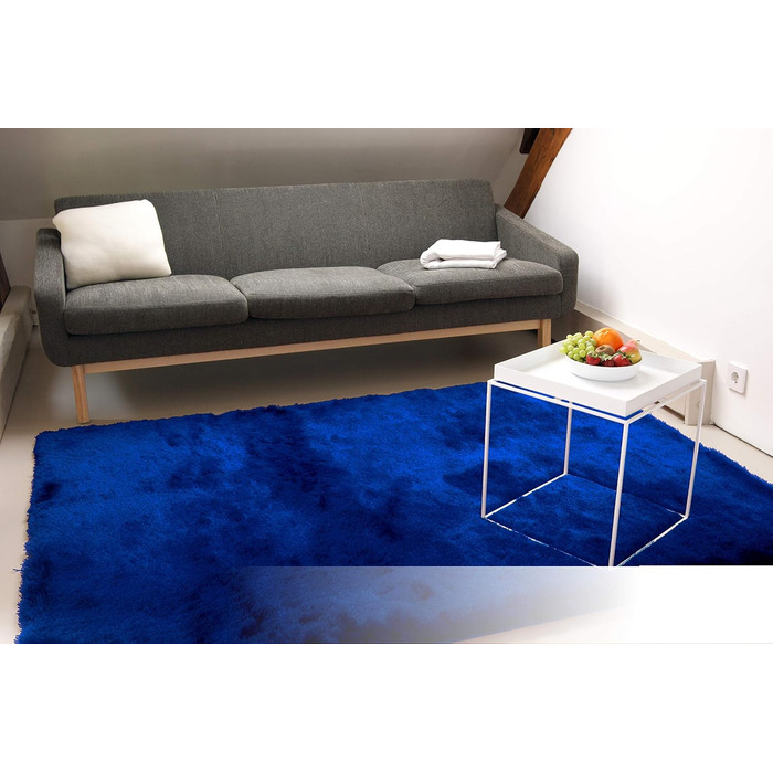 Шкіряний килим Floor Factory Exklusiver Hochflor Shaggy з м'яким ворсом Satin, кремового кольору, 140x200 см. Зразок 10x10 см, колір блакитний.