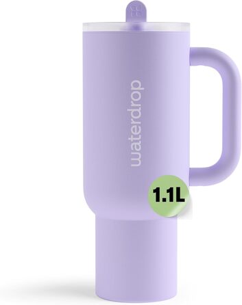 Waterdrop Thermobeaker with Straw 1.1L - Leak-Proof, Durable Stainless Steel Insulated Tumbler with Flip-Up Straw, Keeps Drinks Cold for 12 Hours, White Winter Color (Lilac)