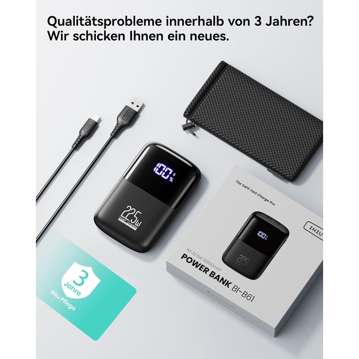 Power Bank INIU 10000mAh з швидкою зарядкою 22.5W, USB-C, PD3.0, QC4.0 - для iPhone, Samsung, iPad та інших пристроїв