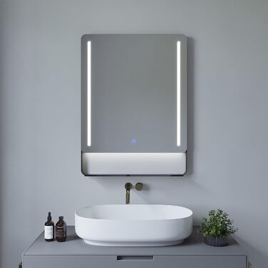 Дзеркало для ванної кімнати AQUABATOS 50x70 см LED з підсвічуванням, сенсорне керування, холодний білий (6400K), IP44, CE, енергозберігаюче