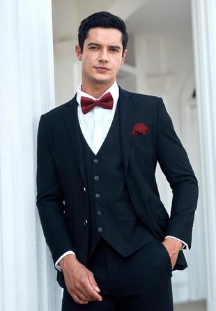 HISDERN Комплект краватка-метелик з кишеньковим хустиком та запонками, з гачком, регульована, вже зав'язана, для весілля, свят, Різдва, Хелловіна, бордовий A1