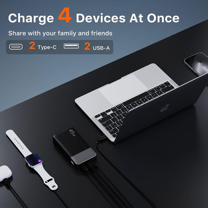 Power Bank JUOVI J2621, 20000mAh, 45W, для Switch, MacBook, iPhone, Samsung, Steam Deck та інших пристроїв