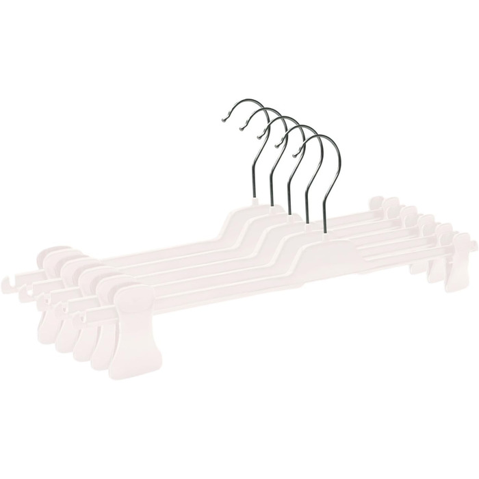 Вішалки для штанів RSR-Hangers® білі, 20 шт, XL PUC, пластикові пліччики з регульованими протиковзкими затискачами, 42 см, поворотний гачок 360°, Made in Germany