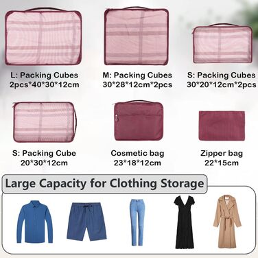 Органайзер для валізи 12 шт. Set, водонепроникні кубики для пакування, тревел-органайзер для сімейних подорожей, зберігання вдома (Бордовий, 12 шт.)