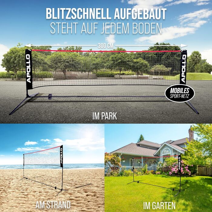 Apollo Adjustable Badminton & Volleyball Net Set - 300cm, 400cm, 500cm - Indoor/Outdoor