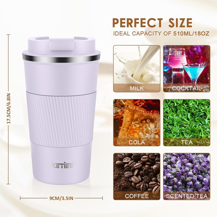 Термокружка KETIEE 510мл, з подвійними стінками, для кави та чаю, зелений колір