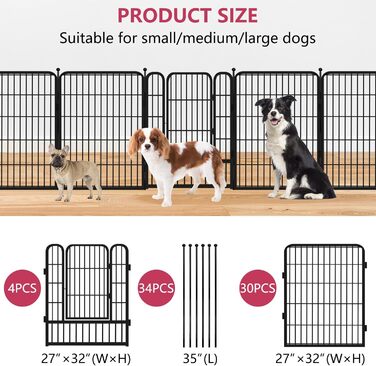 Металевий вольєр для собак на вулицю, 81.3 см, вольєр для цуценят, загон для собак великих, середніх та малих порід, портативний, з воротами