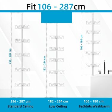 Кутовий телескопічний поличний органайзер для душу Bomclap з 5 кошиками, металевий, регульована висота 106-287 см, для ванни та душу, без свердління, білий