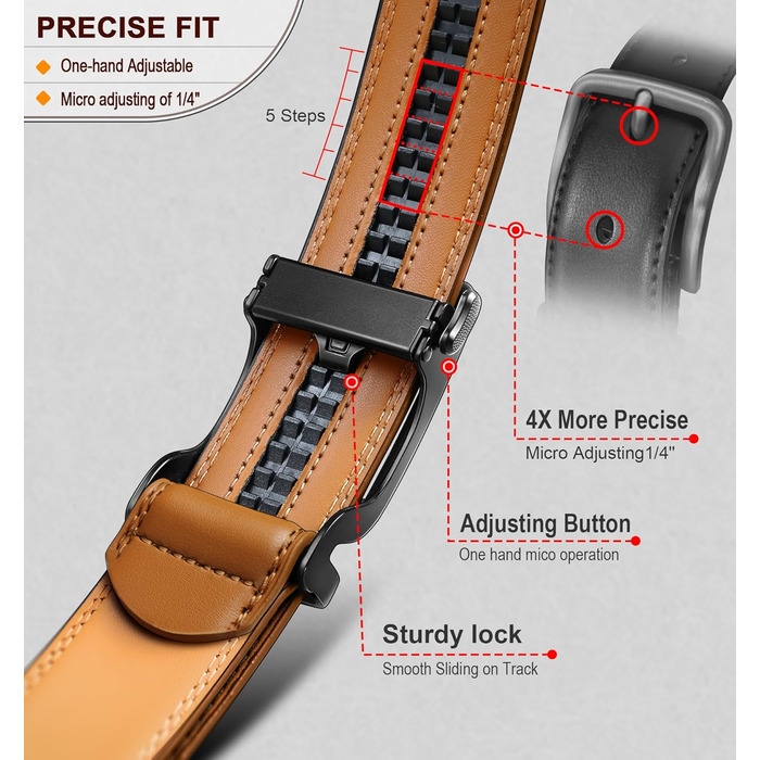 Чоловічий шкіряний ремінь KEMISANT з автоматичною пряжкою, 35 мм, без дірок, регульований, 140-160 см