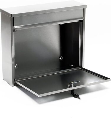 Поштова скринька Wiltec V12 сталева оцинкована срібляста з замком, оглядовим вікном та табличкою для імені (360x115x320 мм)