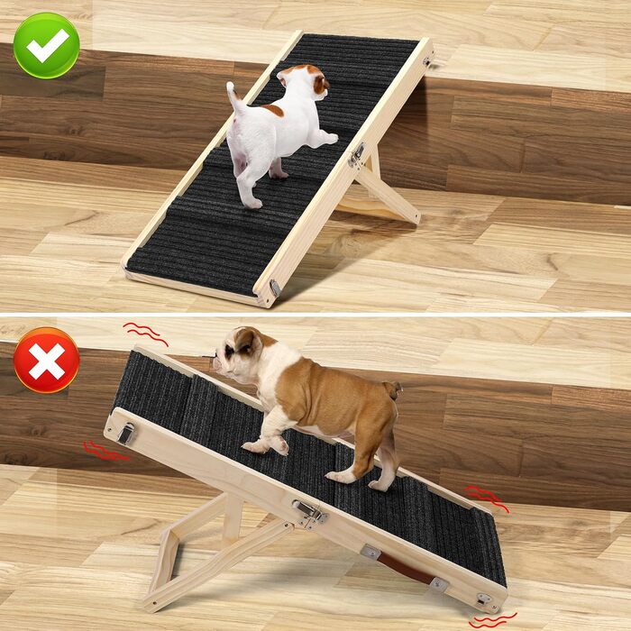 Складана дерев'яна пандус для собак – для ліжка, дивана, авто. Регульована висота 25-52 см, довжина 83 см, ширина 35 см, антиковзка поверхня