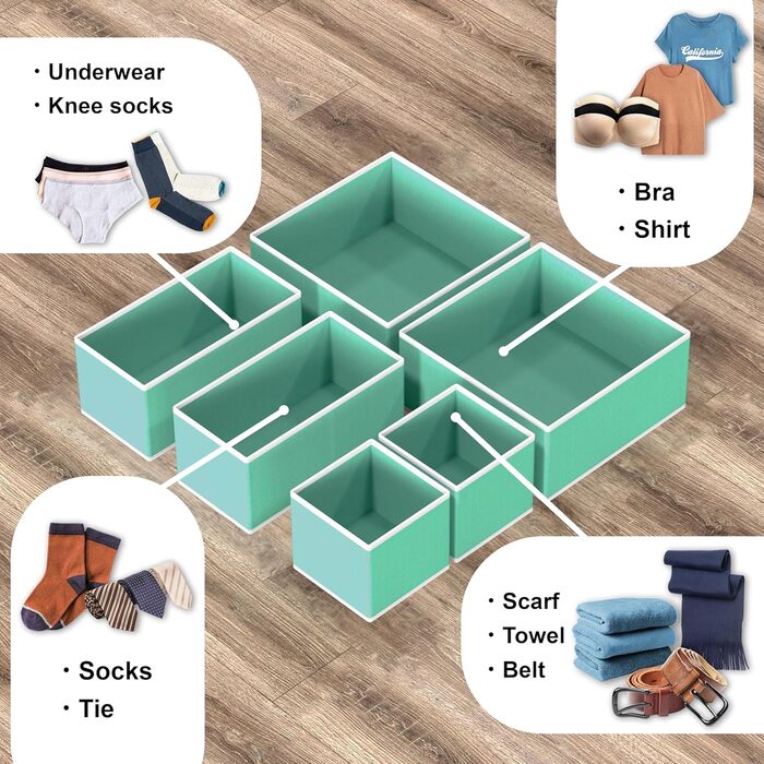 Simple Houseware Foldable Drawer Organizer for Clothing/Underwear/Panty/Jumpsuit, 12-Piece Set, (Set of 12, Turquoise/Getaway, Solid (Getaway Solids))