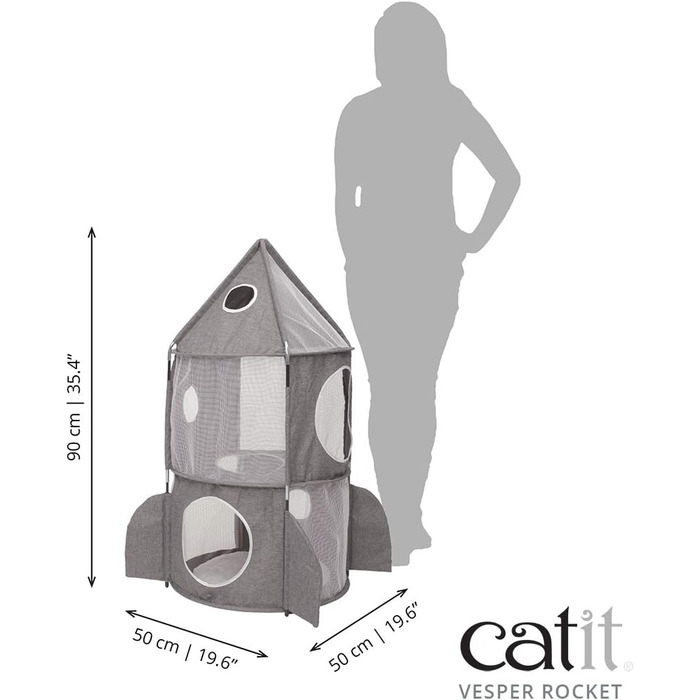 Catit 42001 Vesper Tower, rocket-shaped, with sleeping cushion, for cats, (gray)