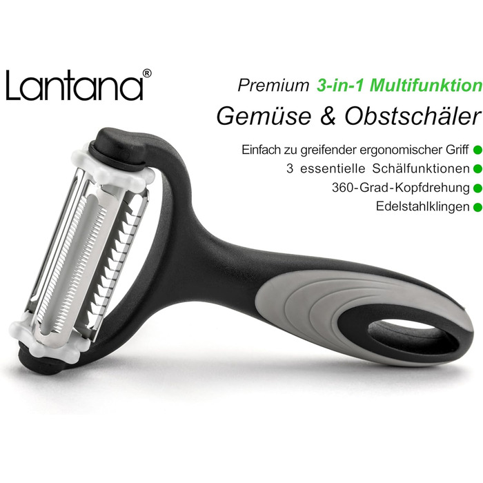 Лантана 3-в-1: Ш Peel/Мікро-зубчастий овоче- та фруктовий очищувач/Шинкувач Julienne. Багатофункціональний очищувач для швидкого очищення картоплі, моркви та будь-яких овочів та фруктів.