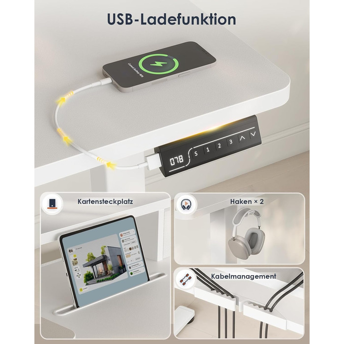 Регульований за висотою стіл OffiGo 120x60 з L-подкоркой, USB, висувна шухляда, ергономічний комп'ютерний стіл