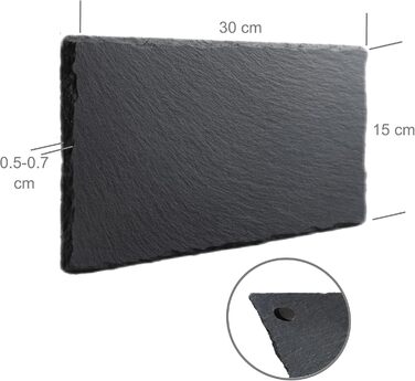 Set of 6 Slate Serving Boards, Tapas, Sushi Plates, Black Slate Serving Platter, Cheese Board – Tray Serving Tray with Non-Slip Pads – 30x15 cm