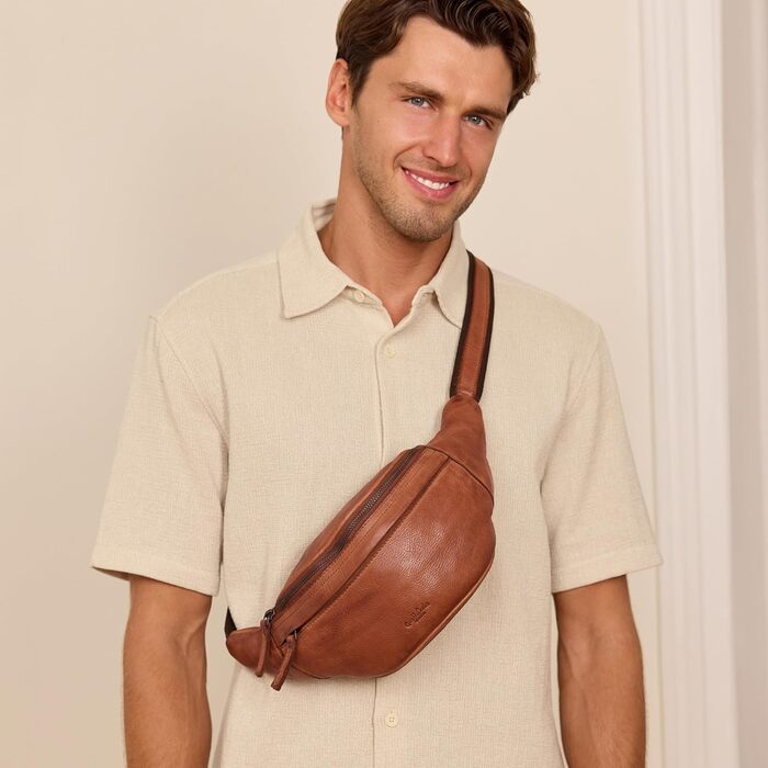 Чоловіча/жіноча поясна сумка Gusti Leather Spencer I з натуральної шкіри, регульований ремінь (колір: коричневий)