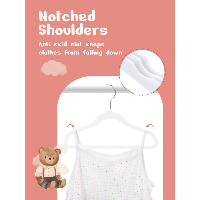 Набір дитячих вішалок для одягу House Day (30 шт.), 28 см, з оксамитовим покриттям, білі