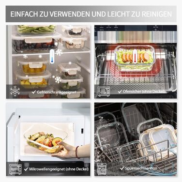 Набір скляних контейнерів для зберігання їжі з кришками з преміум-пластику, 10 шт. - блакитні